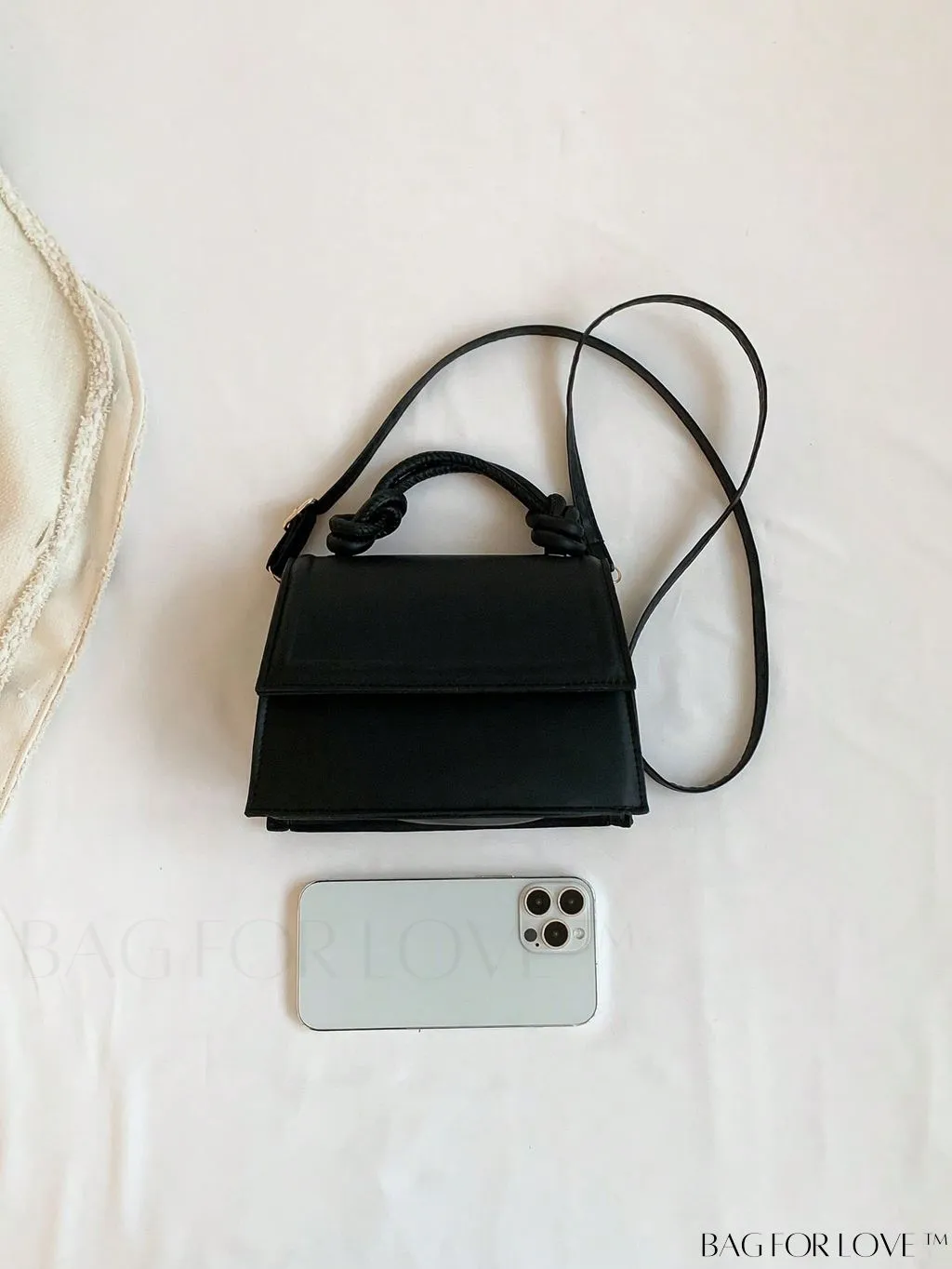 BagForLove - Versatile Adjustable-Strap Mini Square Bag in Black with Flap Cover - PU Material