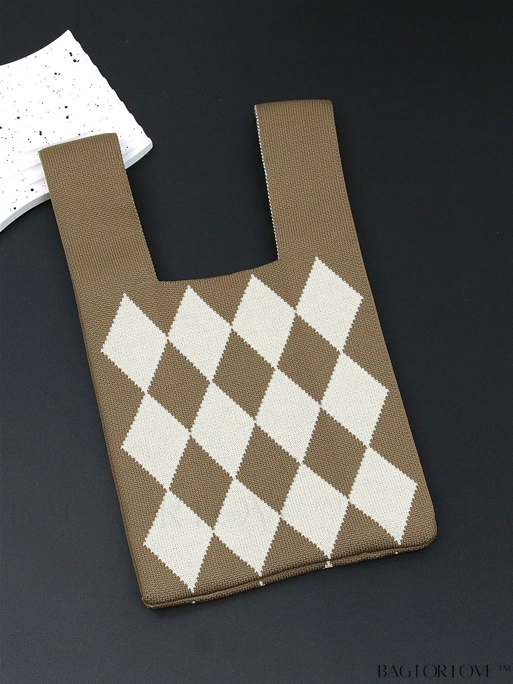 BagForLove - Womens Japanese-style Knitted Tote Bag: Chic Rhombus Pattern, Spacious & Versatile
