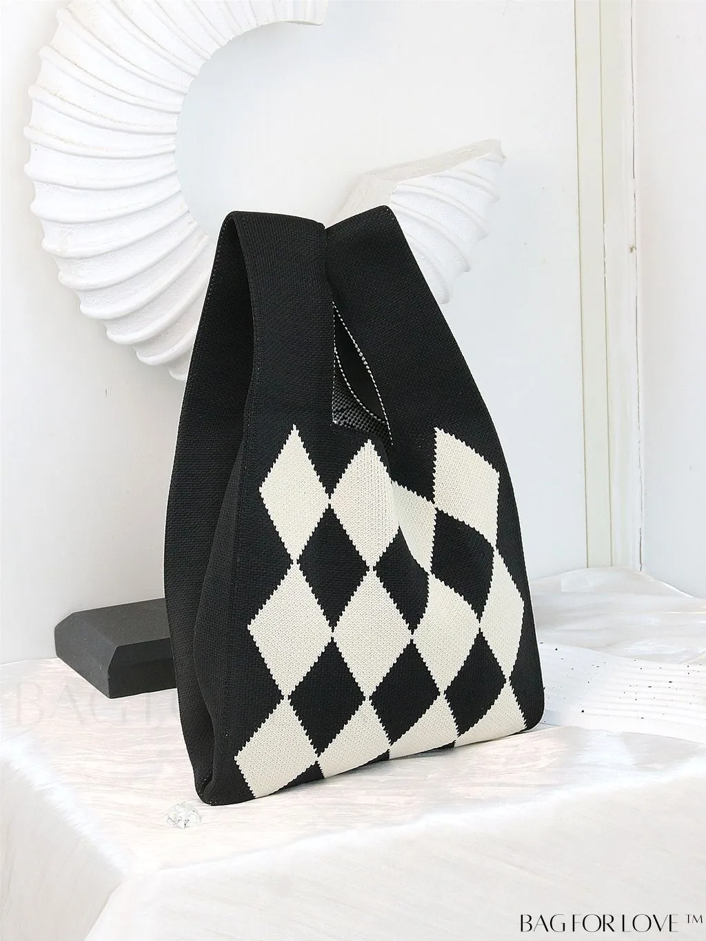 BagForLove - Womens Japanese-style Knitted Tote Bag: Chic Rhombus Pattern, Spacious & Versatile