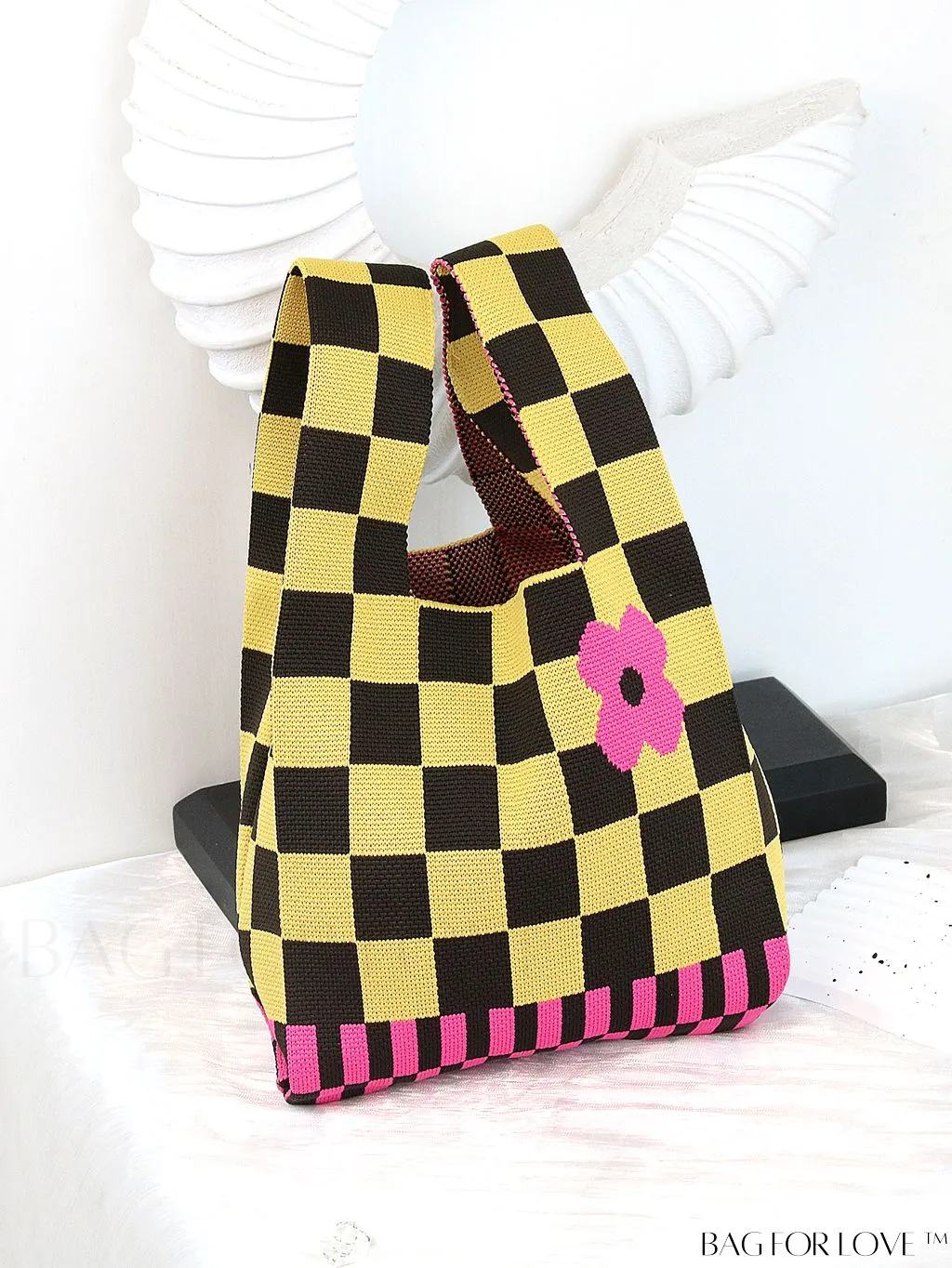 BagForLove - Womens Japanese-style Knitted Tote Bag: Chic Rhombus Pattern, Spacious & Versatile
