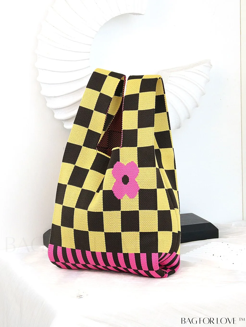 BagForLove - Womens Japanese-style Knitted Tote Bag: Chic Rhombus Pattern, Spacious & Versatile