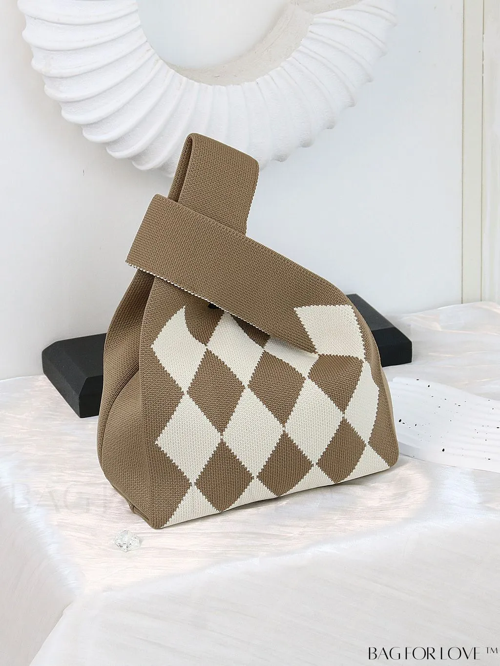 BagForLove - Womens Japanese-style Knitted Tote Bag: Chic Rhombus Pattern, Spacious & Versatile