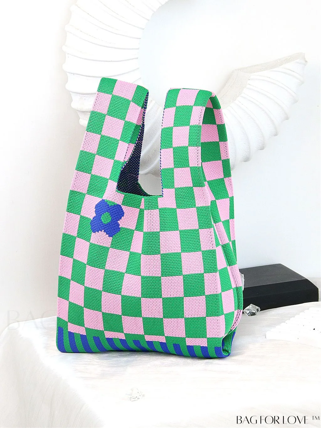 BagForLove - Womens Japanese-style Knitted Tote Bag: Chic Rhombus Pattern, Spacious & Versatile