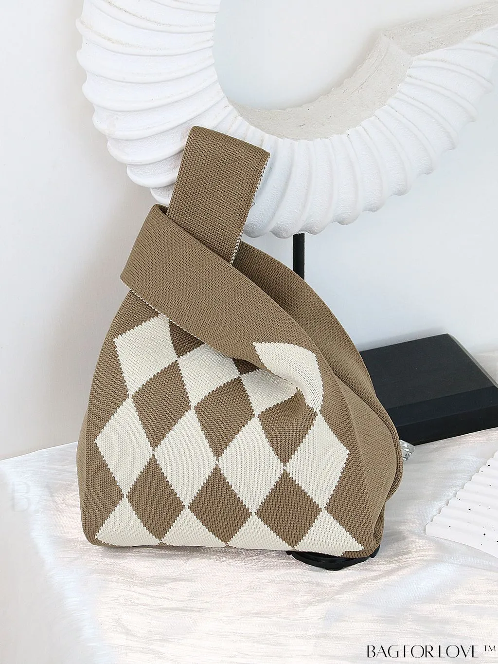 BagForLove - Womens Japanese-style Knitted Tote Bag: Chic Rhombus Pattern, Spacious & Versatile