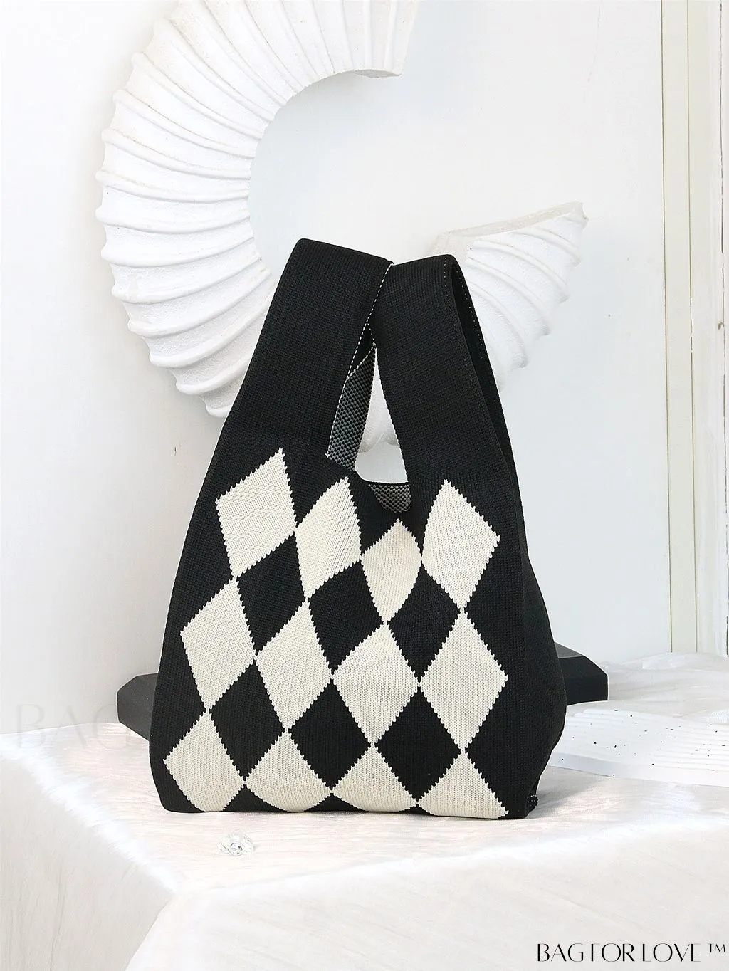 BagForLove - Womens Japanese-style Knitted Tote Bag: Chic Rhombus Pattern, Spacious & Versatile