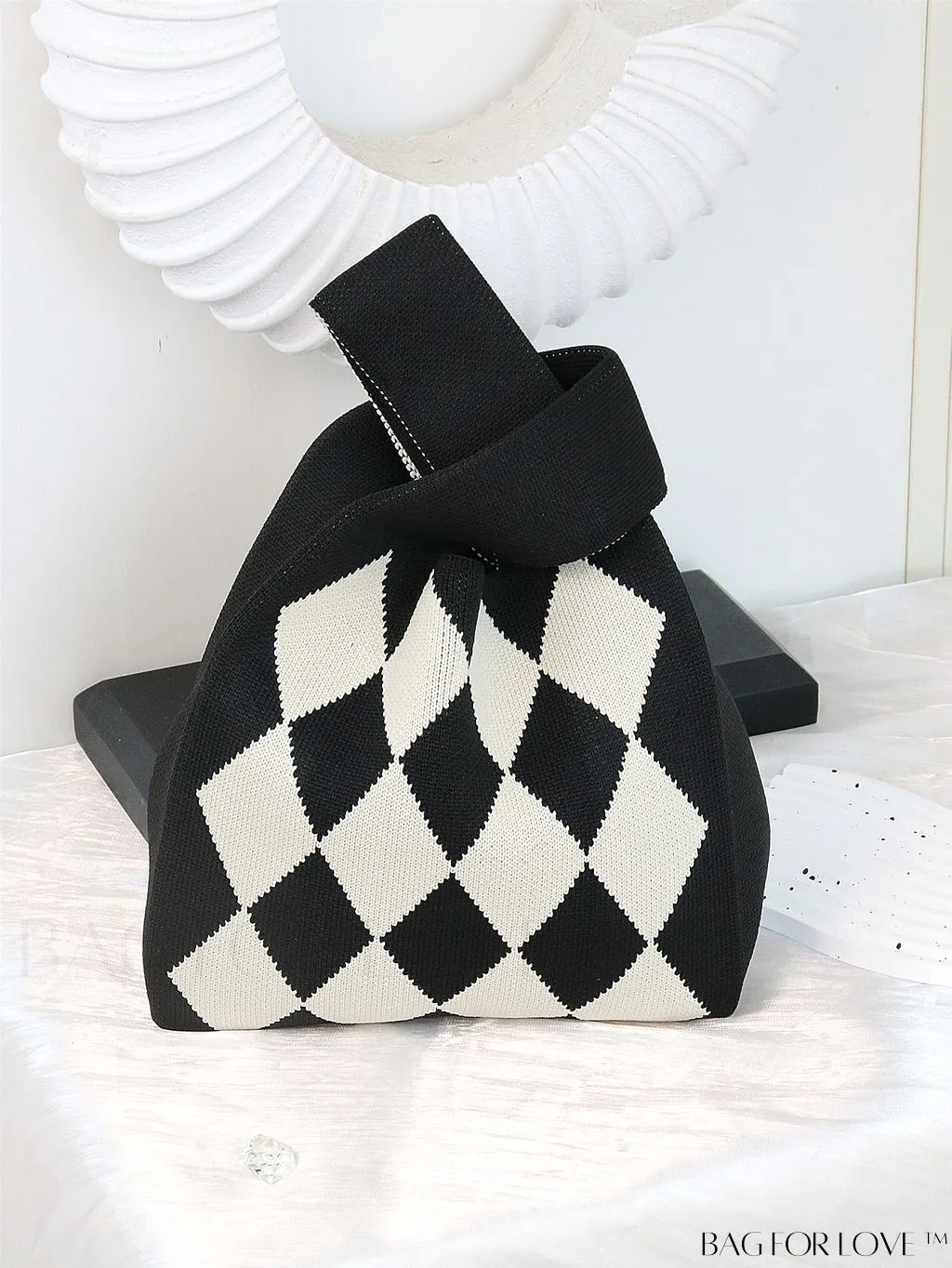 BagForLove - Womens Japanese-style Knitted Tote Bag: Chic Rhombus Pattern, Spacious & Versatile