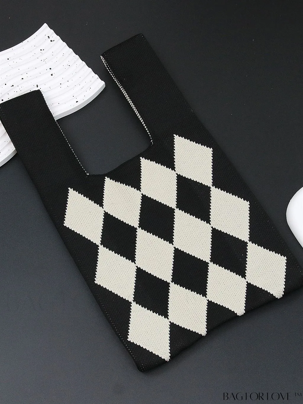 BagForLove - Womens Japanese-style Knitted Tote Bag: Chic Rhombus Pattern, Spacious & Versatile