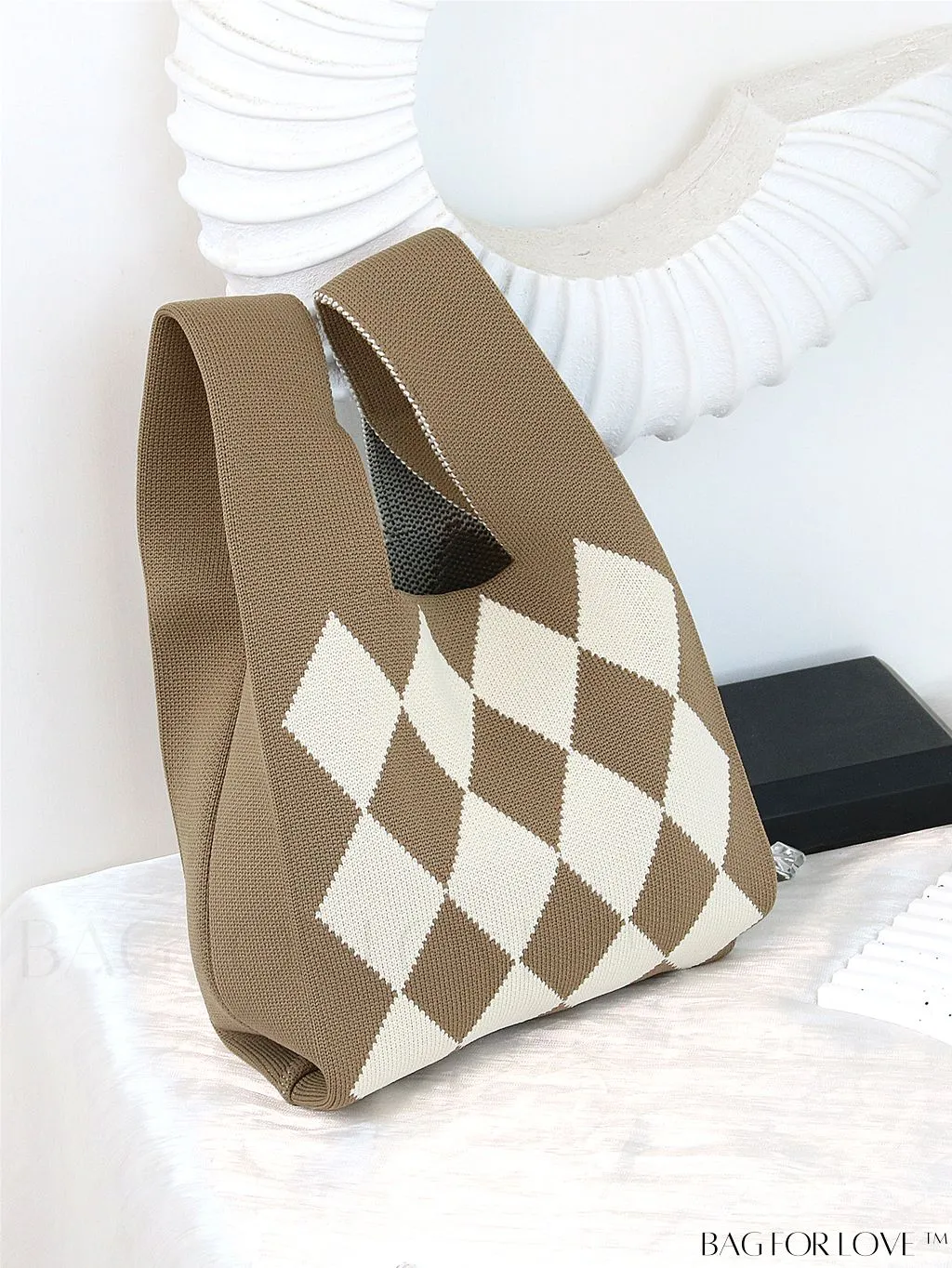 BagForLove - Womens Japanese-style Knitted Tote Bag: Chic Rhombus Pattern, Spacious & Versatile