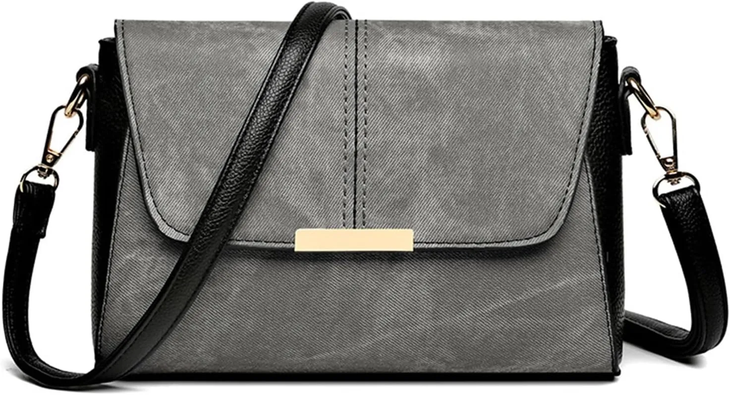 Bags for Women Retro women's bag crossbody bag shoulder bag versatile square bag women's bag fashion splicing bag(Ash)