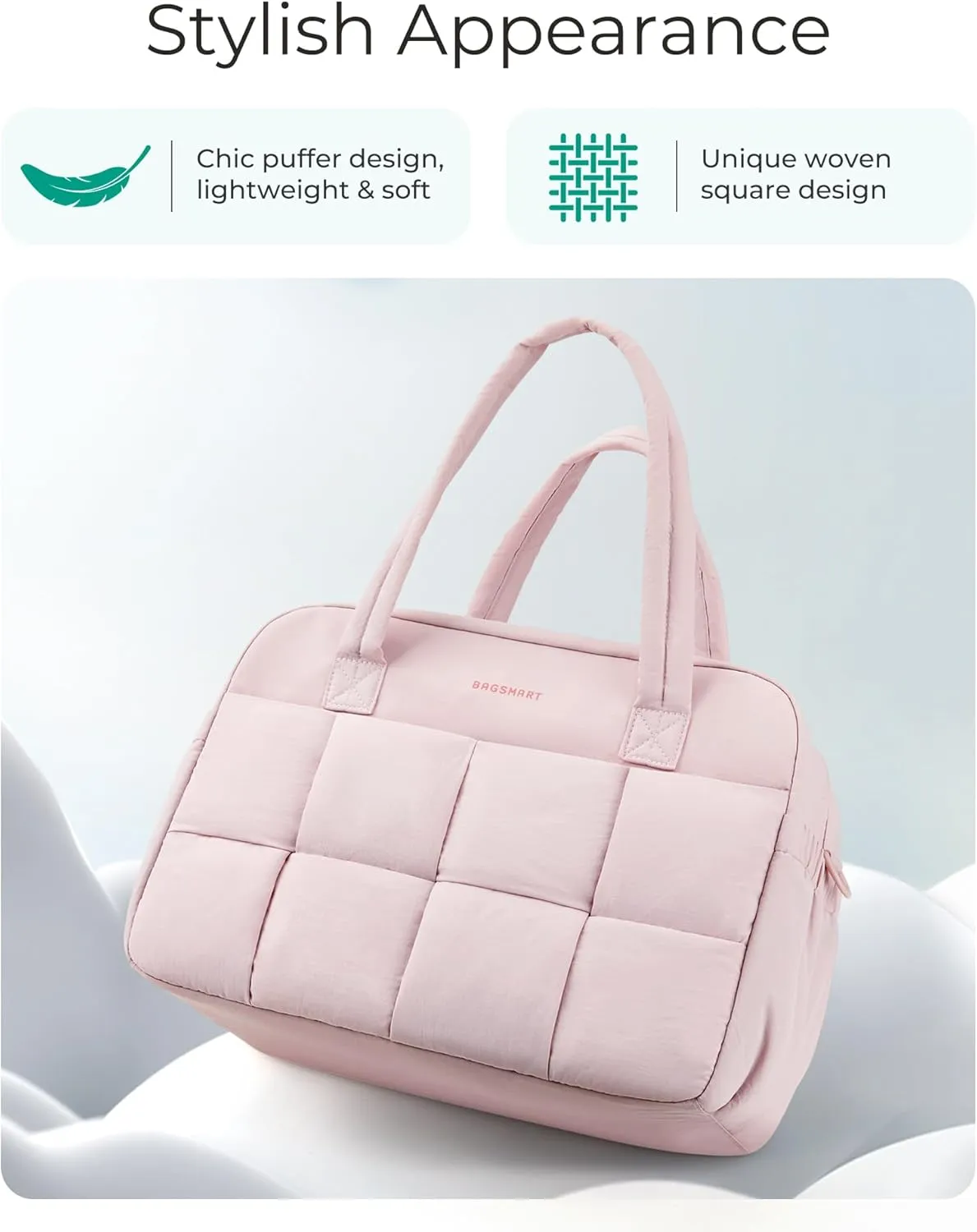 BAGSMART Gym Bag for Women, 29L Puffer Travel Duffle Bag for Travel with Laptop Compartment, Weekender Bags for Women, Carry On Duffel Bag Personal Item Bag, Camel