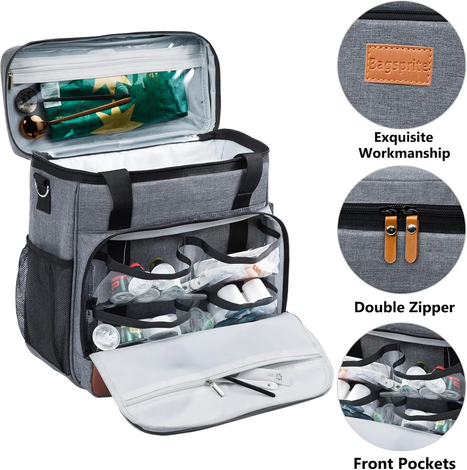 BAGSPRITE Coffee Maker Travel Bag Compatible with Keurig K-Mini or K-Mini Plus, Single Serve Coffee Brewer Carrying Case with Multiple Pockets for K-Cup Pods, Storage Bag With Shoulder Strap Grey