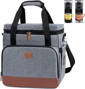 BAGSPRITE Coffee Maker Travel Bag Compatible with Keurig K-Mini or K-Mini Plus, Single Serve Coffee Brewer Carrying Case with Multiple Pockets for K-Cup Pods, Storage Bag With Shoulder Strap Grey
