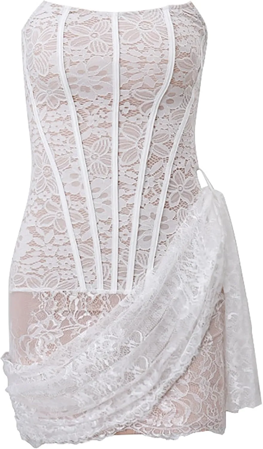 BAIMORE Women's Sexy Lace Draped Tube Mini Dress Strapless Bodycon Corset Dress