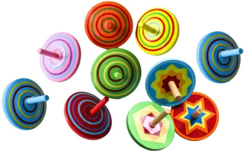 Balacoo Wooden Spinning Tops - 10 Pcs Colorful Toy, Creative Plaything, Painted Mini Tops for Kids Children, Mixed Color