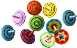 Balacoo Wooden Spinning Tops - 10 Pcs Colorful Toy, Creative Plaything, Painted Mini Tops for Kids Children, Mixed Color