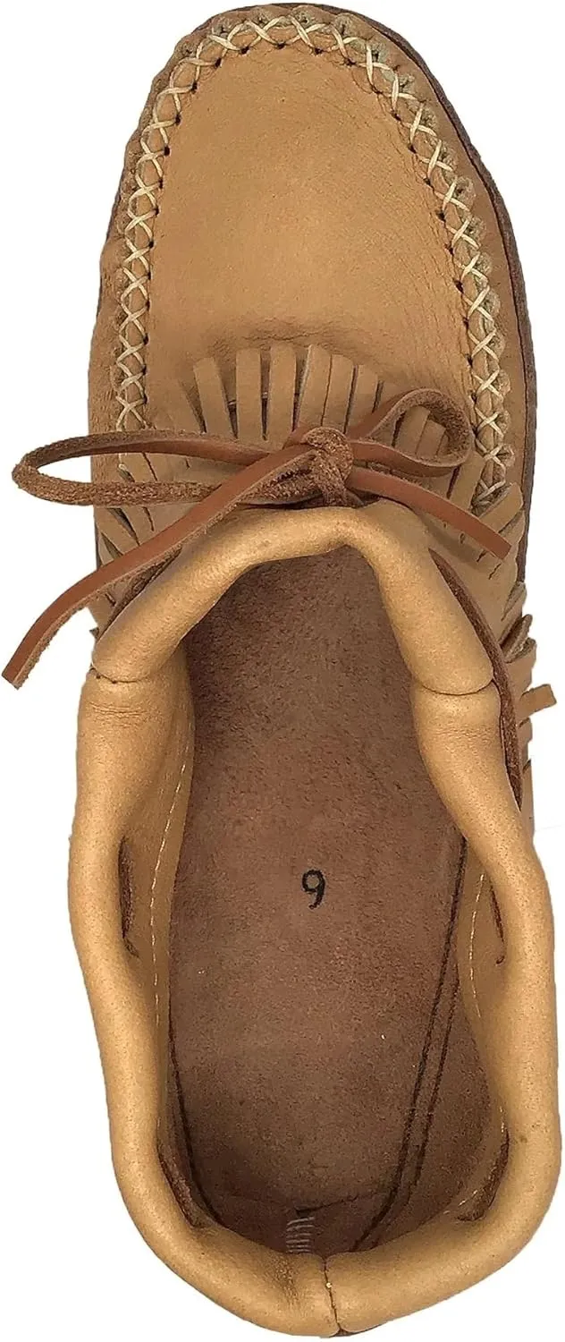 Bastien Industries Men's Moose Hide Leather with Heavy Oil Tan Sole Fringed Earthing Moccasins