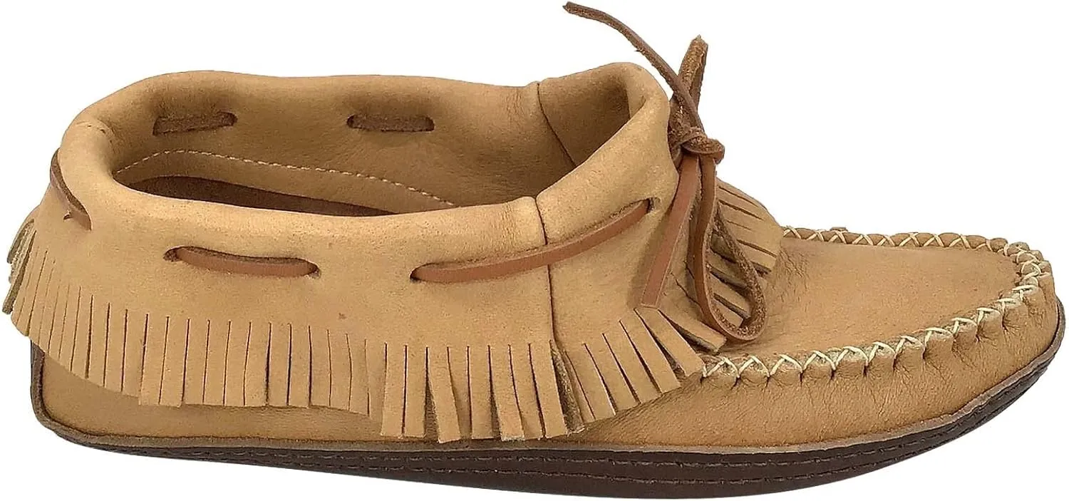 Bastien Industries Men's Moose Hide Leather with Heavy Oil Tan Sole Fringed Earthing Moccasins