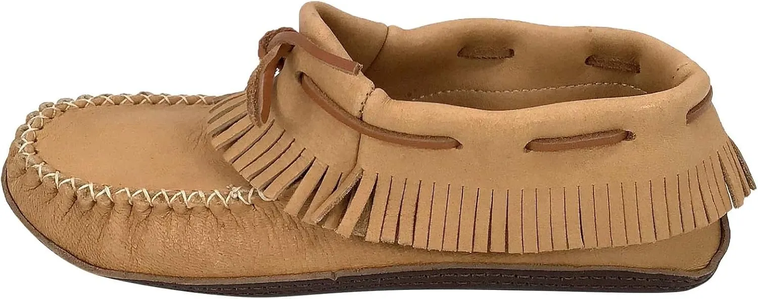 Bastien Industries Men's Moose Hide Leather with Heavy Oil Tan Sole Fringed Earthing Moccasins