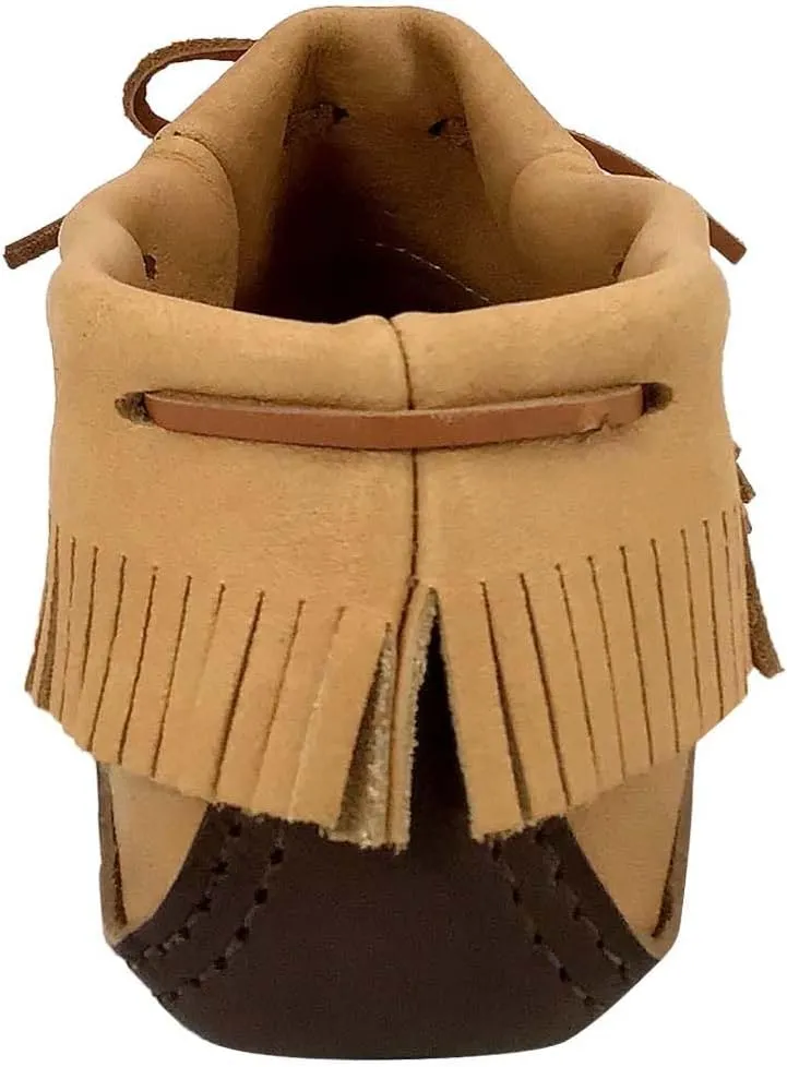 Bastien Industries Men's Moose Hide Leather with Heavy Oil Tan Sole Fringed Earthing Moccasins