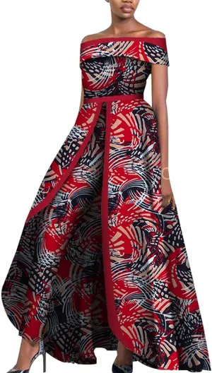 BAZINRICHE African Design Off The Shoulder Stylish Women's Sleeveless Top Overalls Pants Set