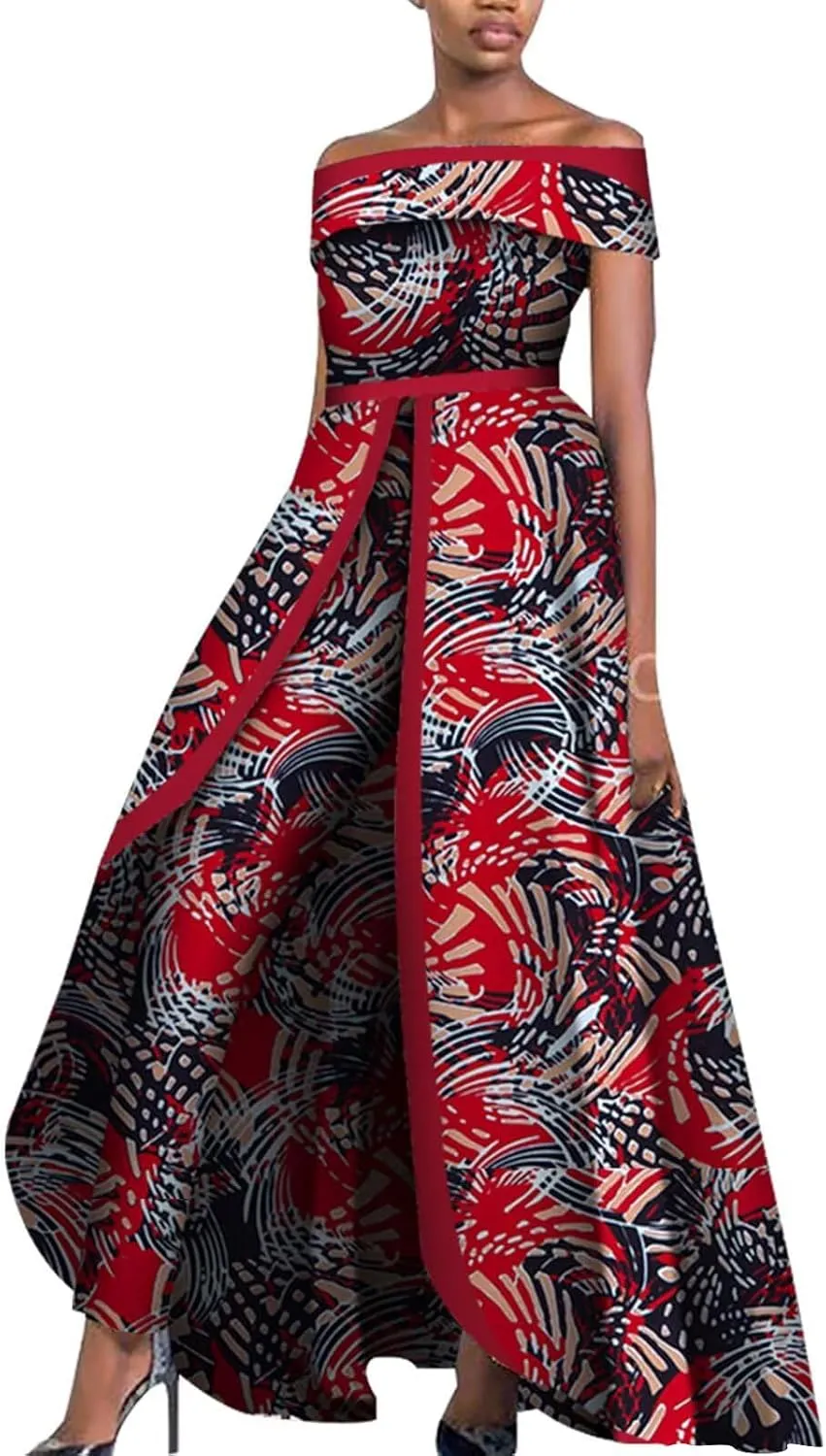 BAZINRICHE African Design Off The Shoulder Stylish Women's Sleeveless Top Overalls Pants Set