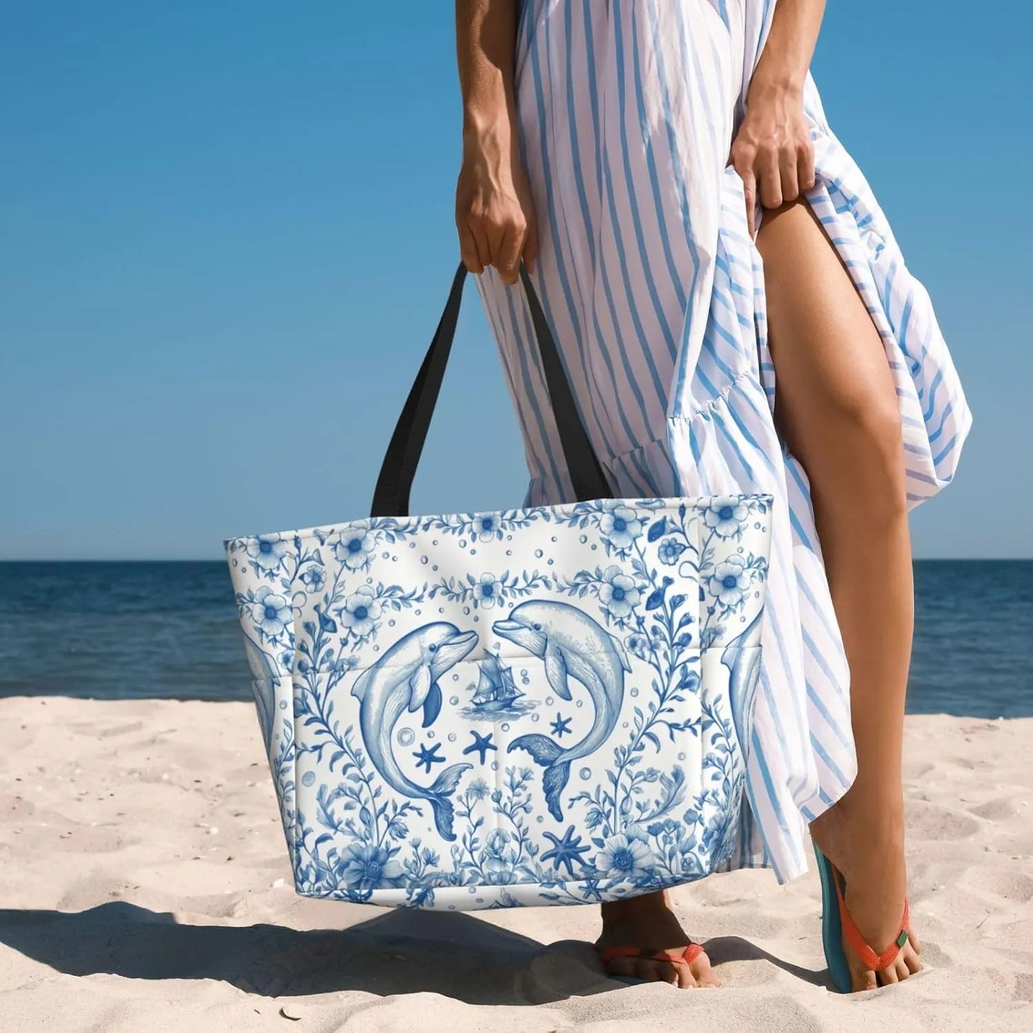 Beach Tote Pool Bag for Women Waterproof and Sand-proof Large Capacity with Zippers for Travel Vacation Gym