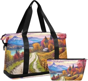 Beautiful Path Gym Bag - Weekender Overnight Bags for Women Men, Sport Travel Duffel Bag with Wet Pocket & Shoe Compartment