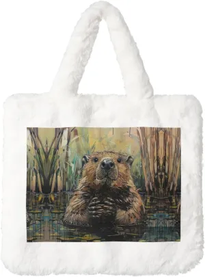 Beaver Print Cute Handbag Soft Tote for Women for Winter Bag and Holidays Christmas
