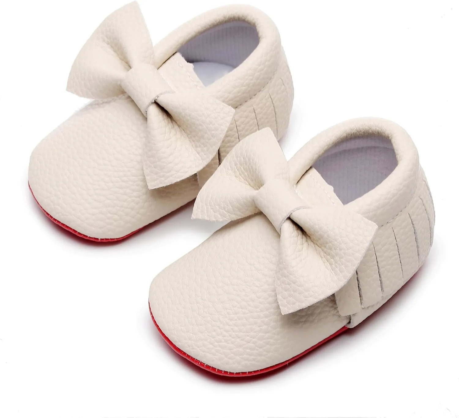 Bebila Double Bow Fringe Baby Moccasins - Soft Sole Baby Shoes Girls Toddler Crib Flats
