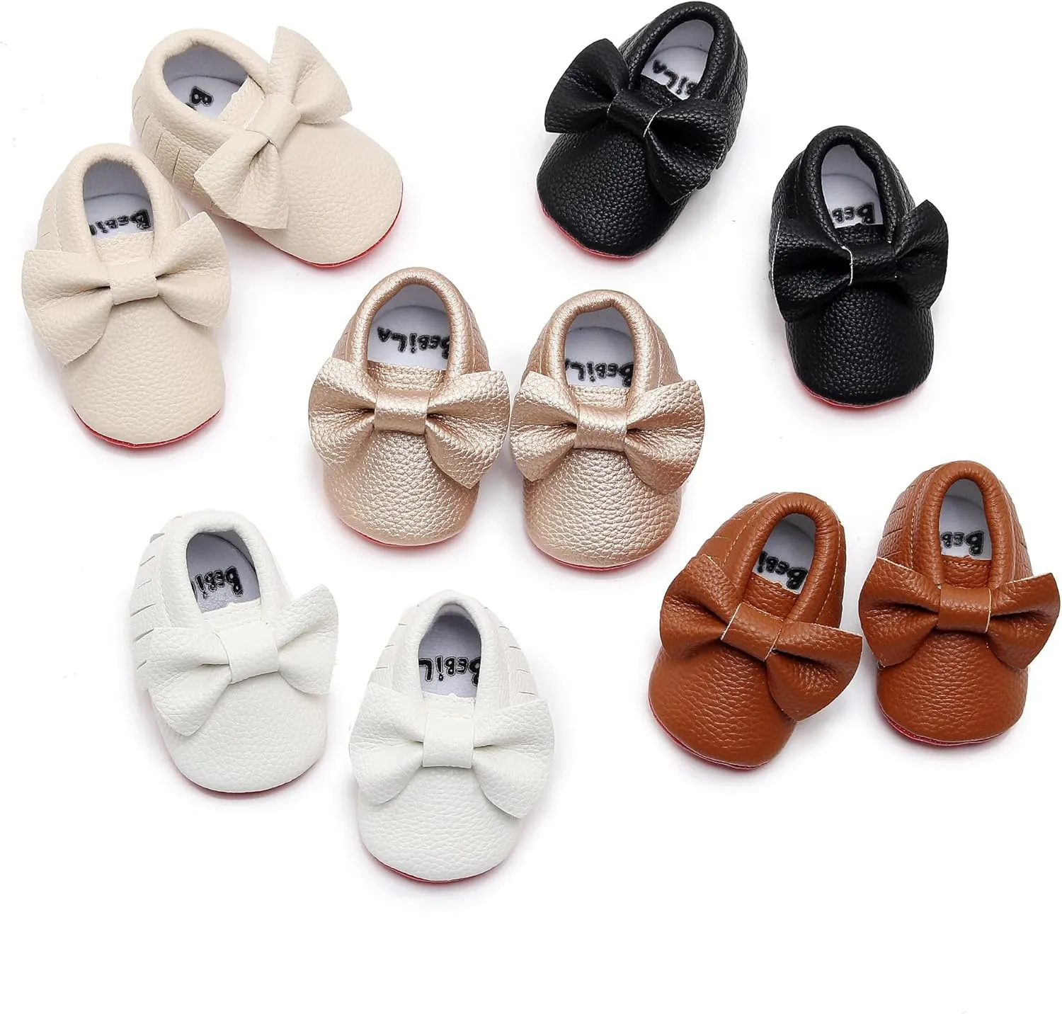 Bebila Double Bow Fringe Baby Moccasins - Soft Sole Baby Shoes Girls Toddler Crib Flats