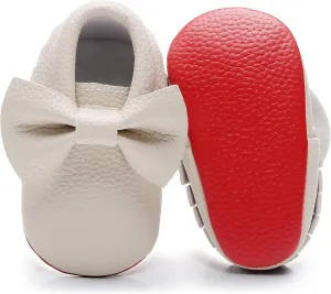 Bebila Double Bow Fringe Baby Moccasins - Soft Sole Baby Shoes Girls Toddler Crib Flats