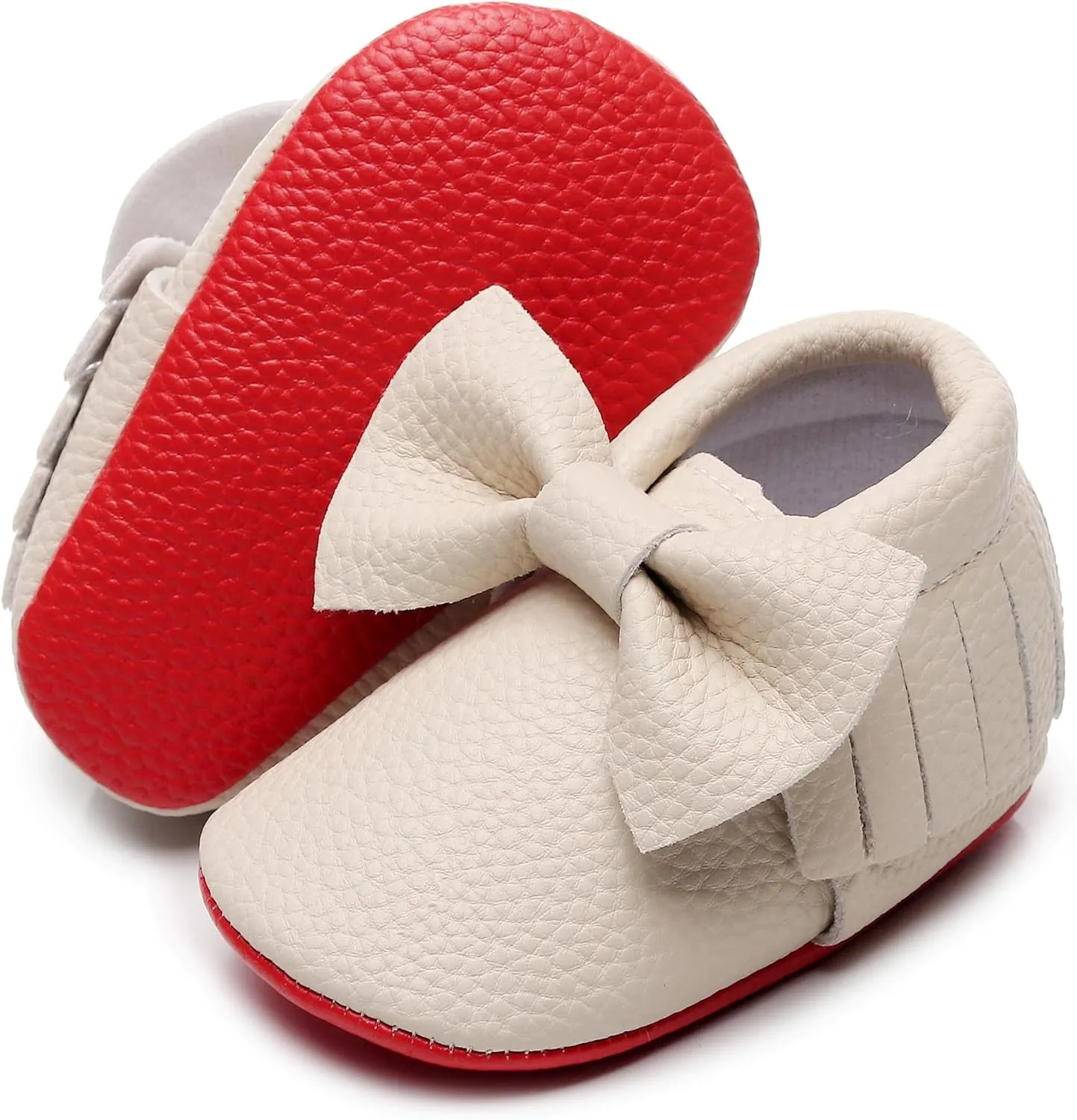 Bebila Double Bow Fringe Baby Moccasins - Soft Sole Baby Shoes Girls Toddler Crib Flats