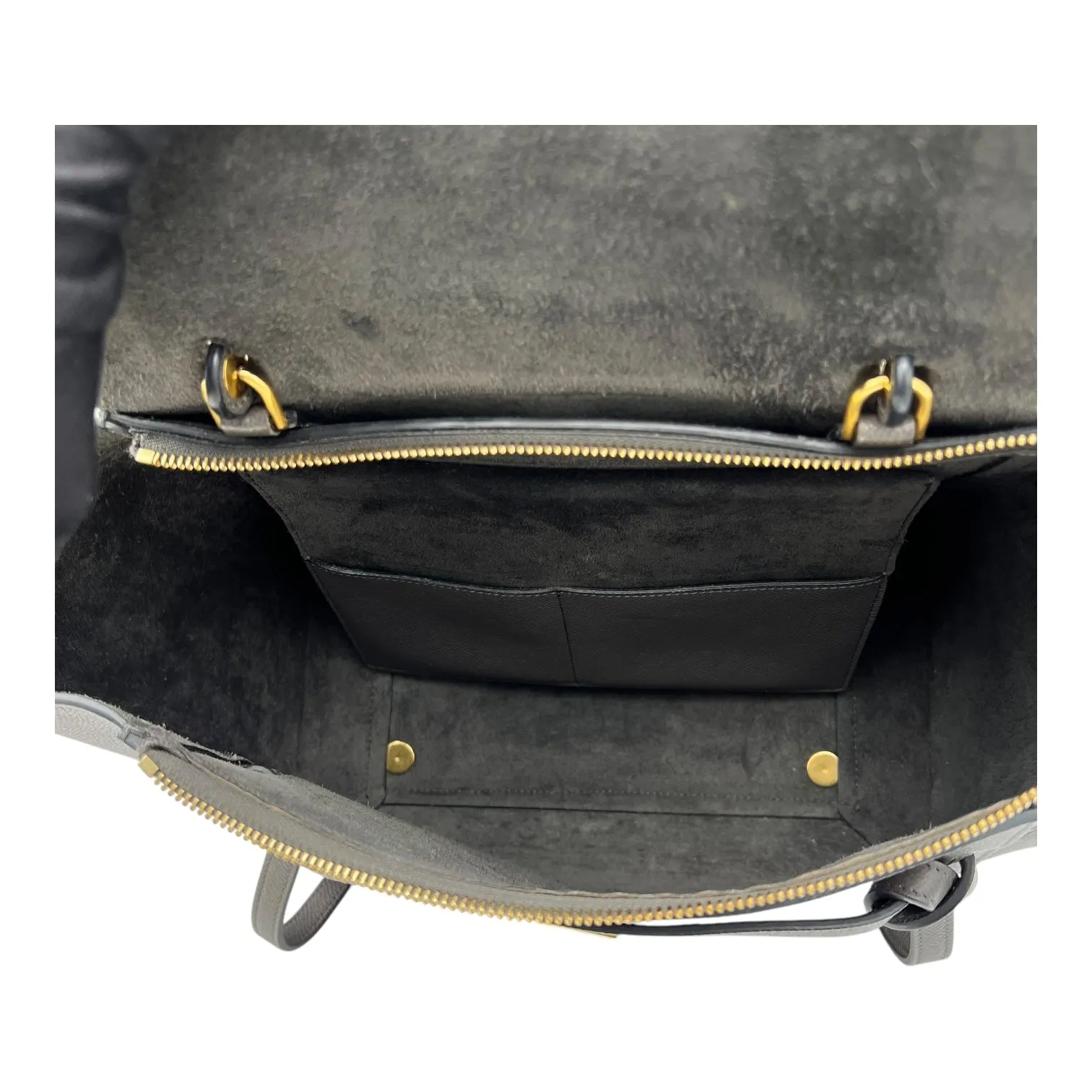 Belt Bag Mini Grey Top Handle Bag in Calfskin, Gold hardware