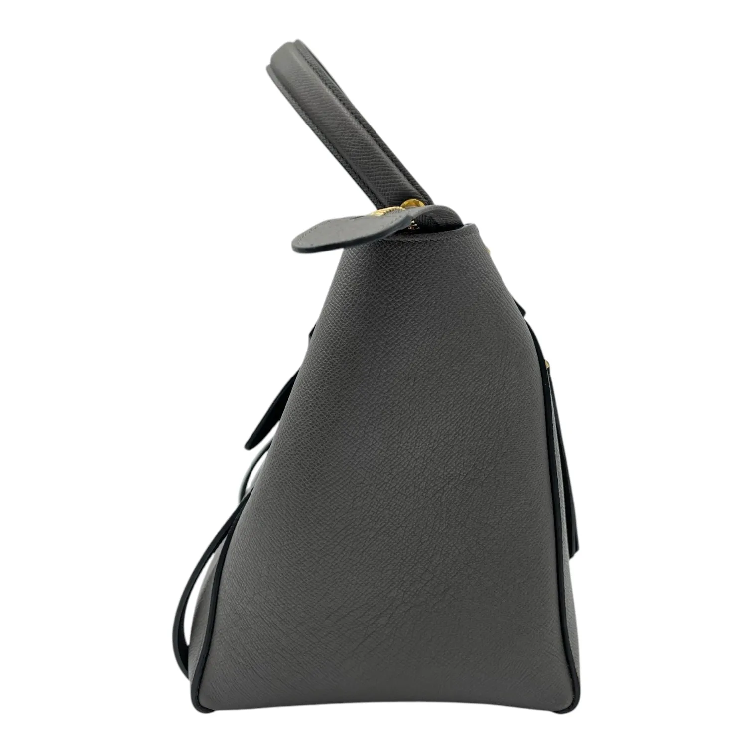Belt Bag Mini Grey Top Handle Bag in Calfskin, Gold hardware