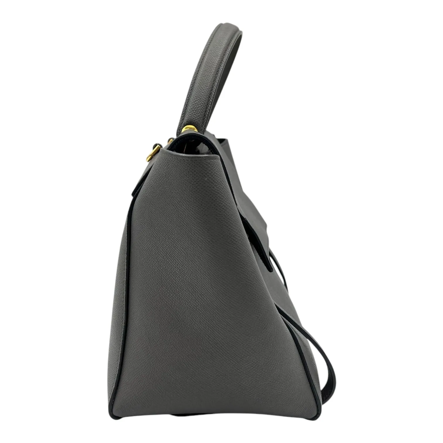 Belt Bag Mini Grey Top Handle Bag in Calfskin, Gold hardware