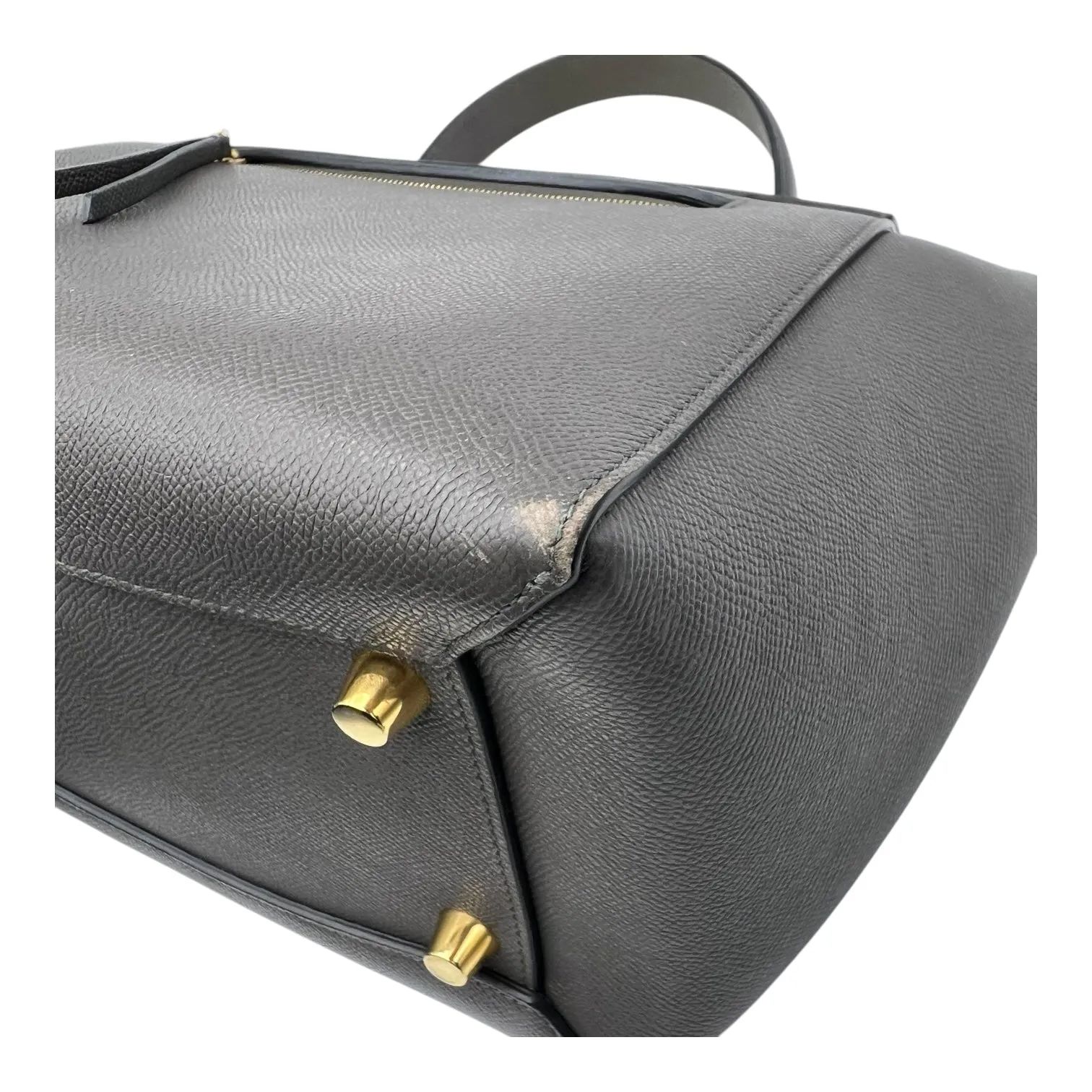 Belt Bag Mini Grey Top Handle Bag in Calfskin, Gold hardware