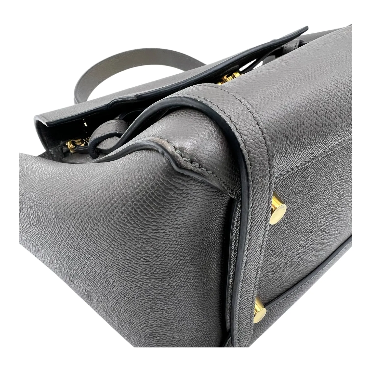 Belt Bag Mini Grey Top Handle Bag in Calfskin, Gold hardware