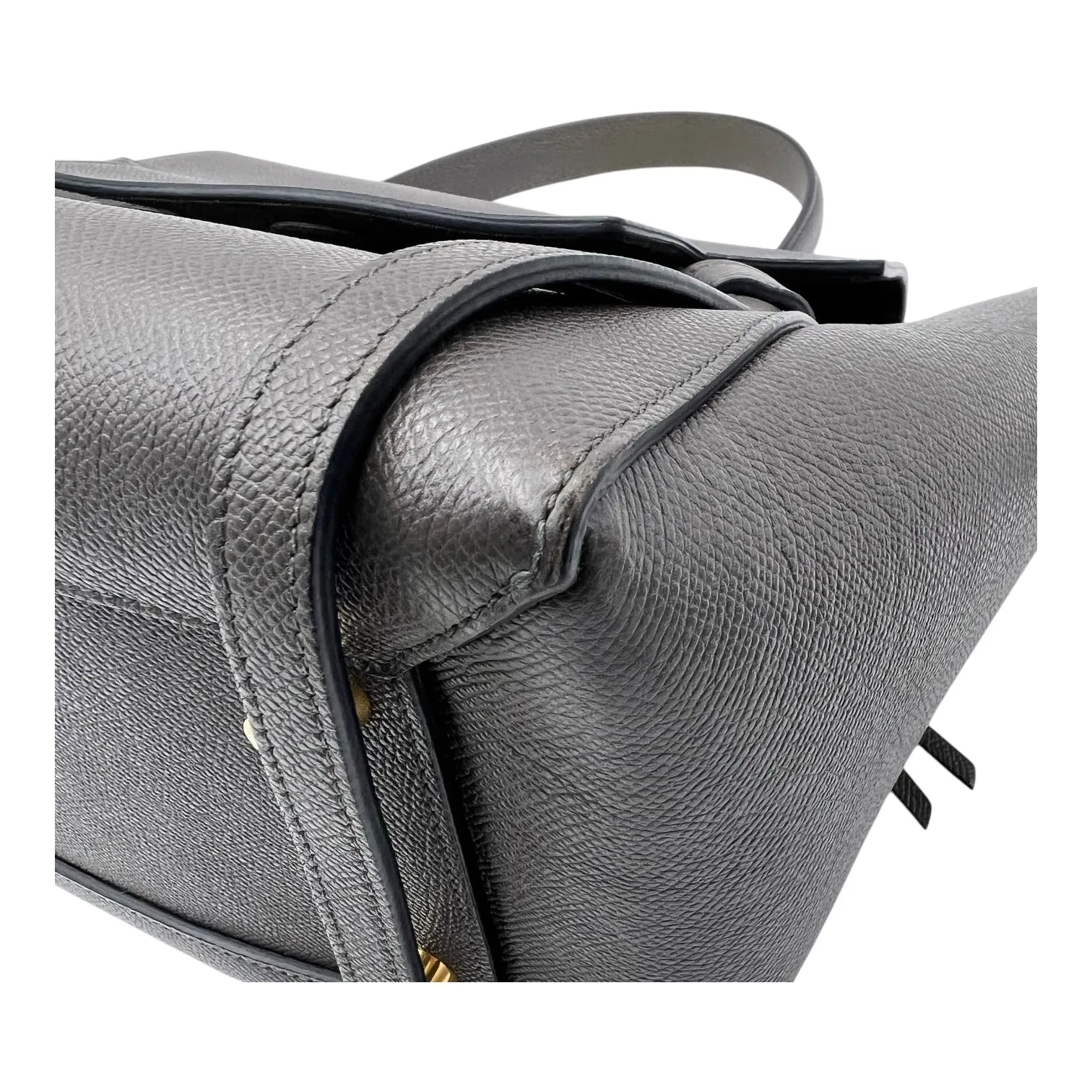 Belt Bag Mini Grey Top Handle Bag in Calfskin, Gold hardware