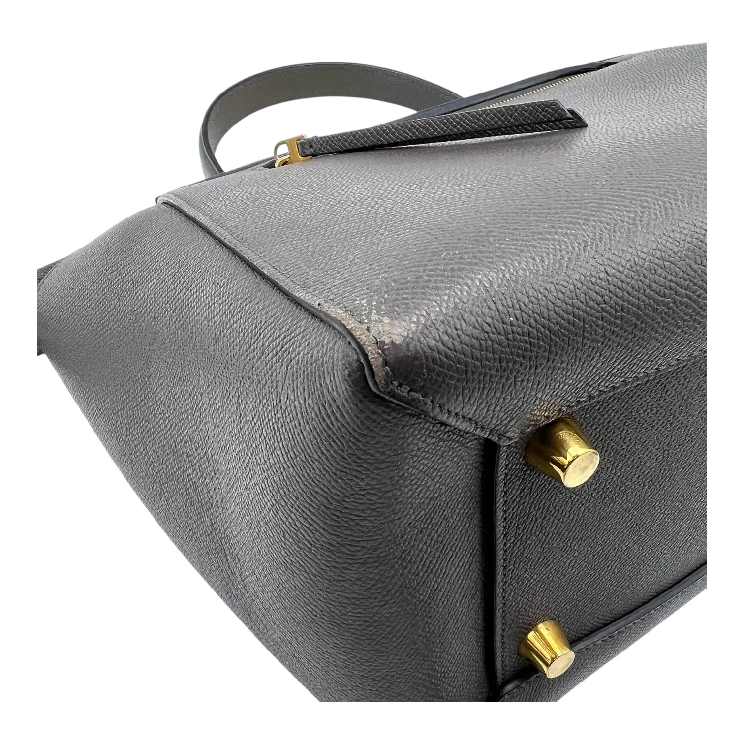 Belt Bag Mini Grey Top Handle Bag in Calfskin, Gold hardware