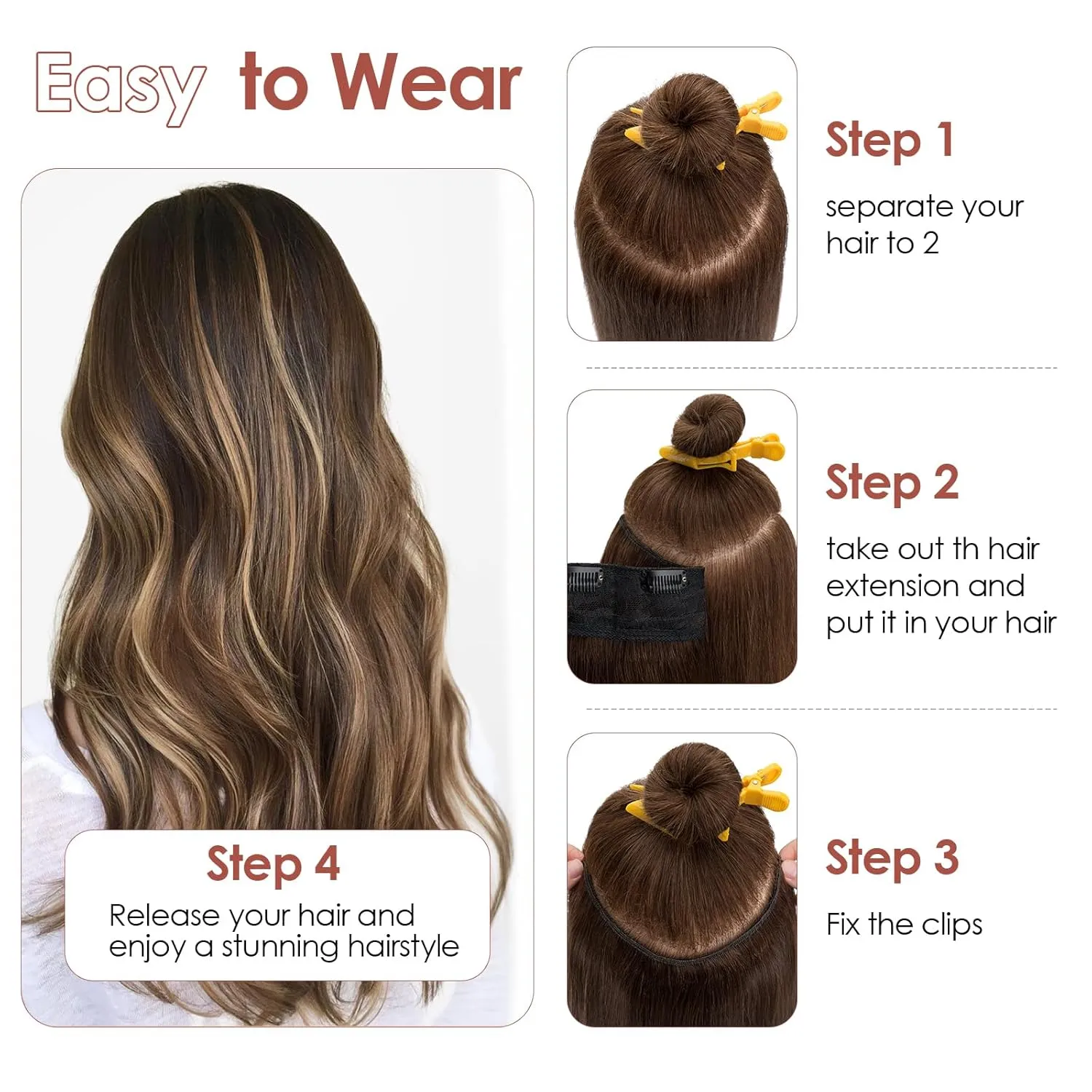 Benehair One Piece Clip in Hair Extensions Real Human Hair 3/4 Full Head V Shaped Weft Thicker Hair Lace Net One Piece Hair Extensions with 5 Clips (18"-70g #12P613 Golden Brown Mixed Bleach Blonde)