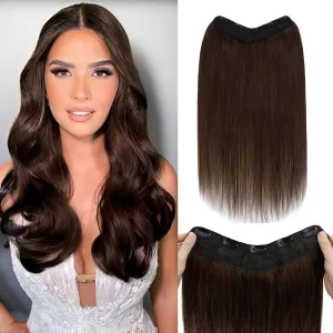 Benehair One Piece Clip in Hair Extensions Real Human Hair with 5 Clips 3/4 Full Head V Shaped Weft Thicker Hair Lace Net One Piece Hair Extensions (18"-70g #4 Medium Brown)