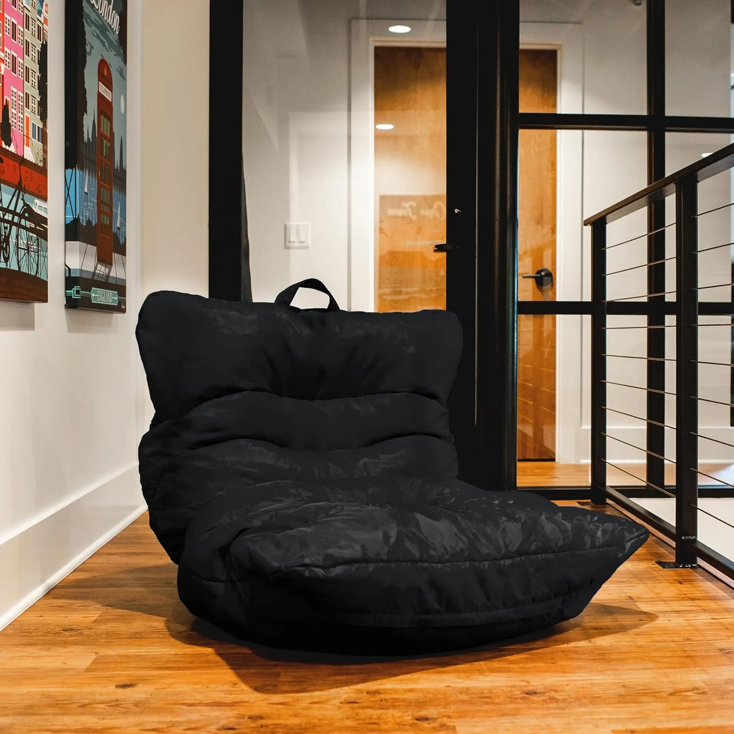 Big Joe Roma Bean Bag Chair, Black Smartmax, Durable Polyester Nylon Blend, 3 feet