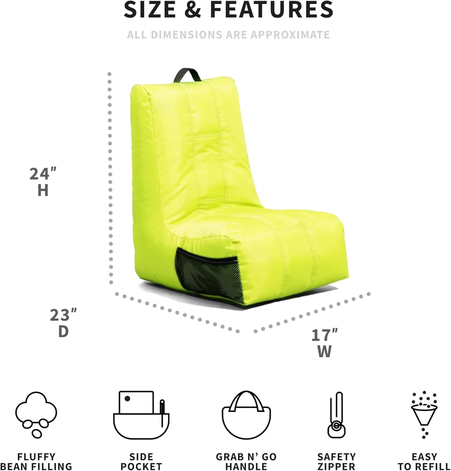 Big Joe Video Lounger Bean Bag Chair, Lime Punch Smartmax, 2 feet