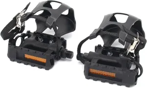 Bike Pedals, Bicycle Pedals Fitness Exercise Spin Bike with Toe Clips Cage and Straps for Outdoor Cycling and Indoor Stationary Bike 9/16-Inch Spindle Resin/Alloy Bicycle Multi-Purpose Pedals