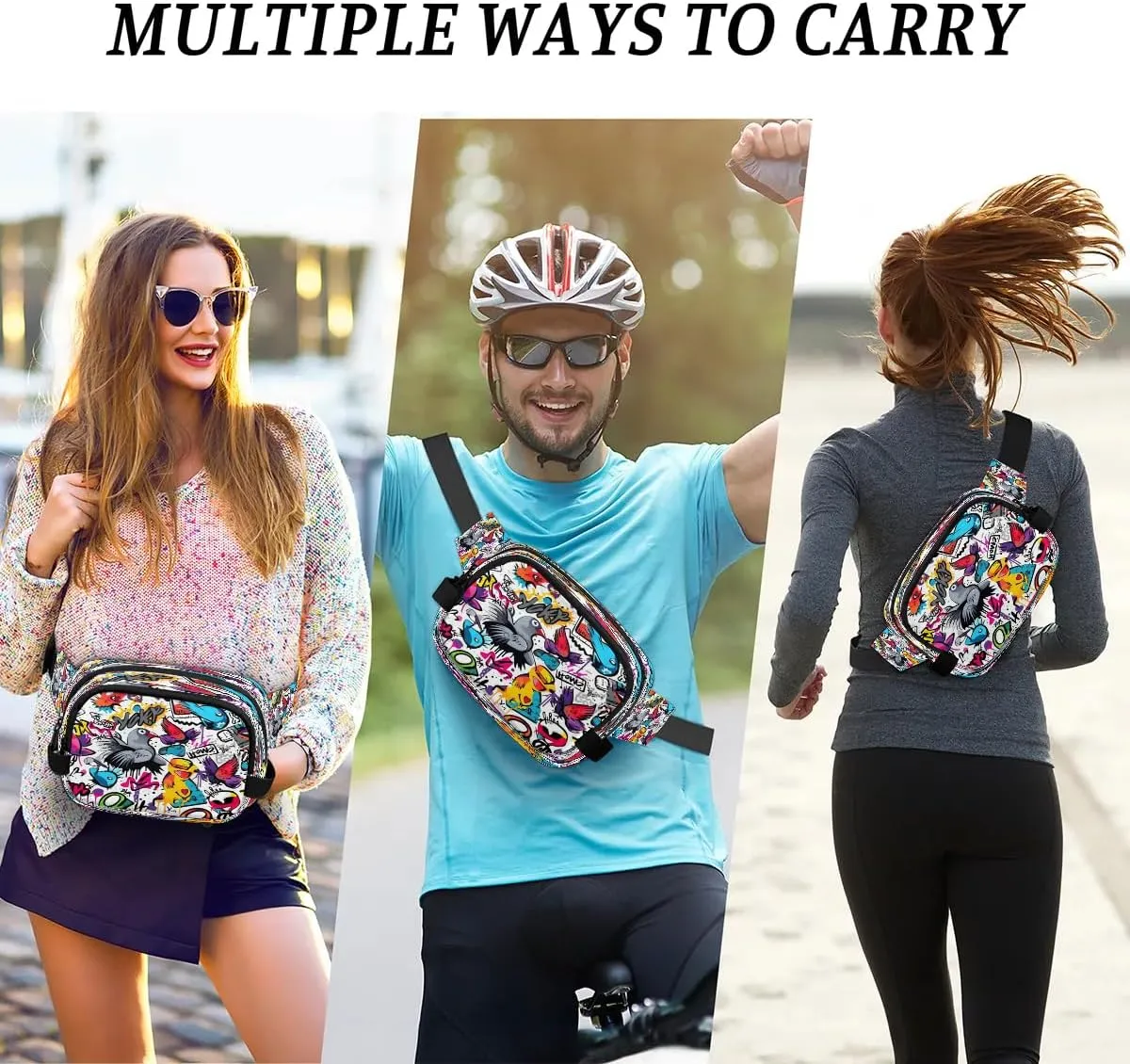 Bird Doodle Print Men's and Women's Waist Pack Crossbody Geometric Prints Waist Pack Running Strap, Adjustable Shoulder Strap - For Hiking and Running Exercise Fitness
