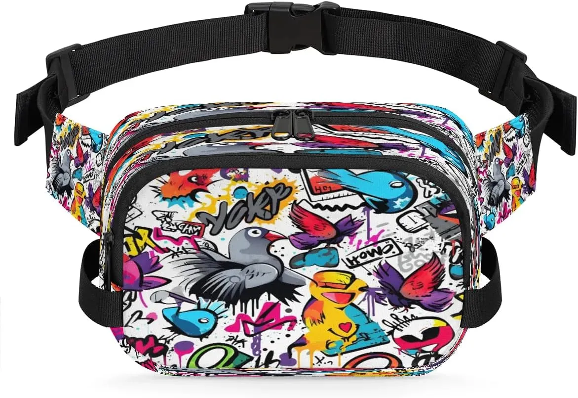 Bird Doodle Print Men's and Women's Waist Pack Crossbody Geometric Prints Waist Pack Running Strap, Adjustable Shoulder Strap - For Hiking and Running Exercise Fitness