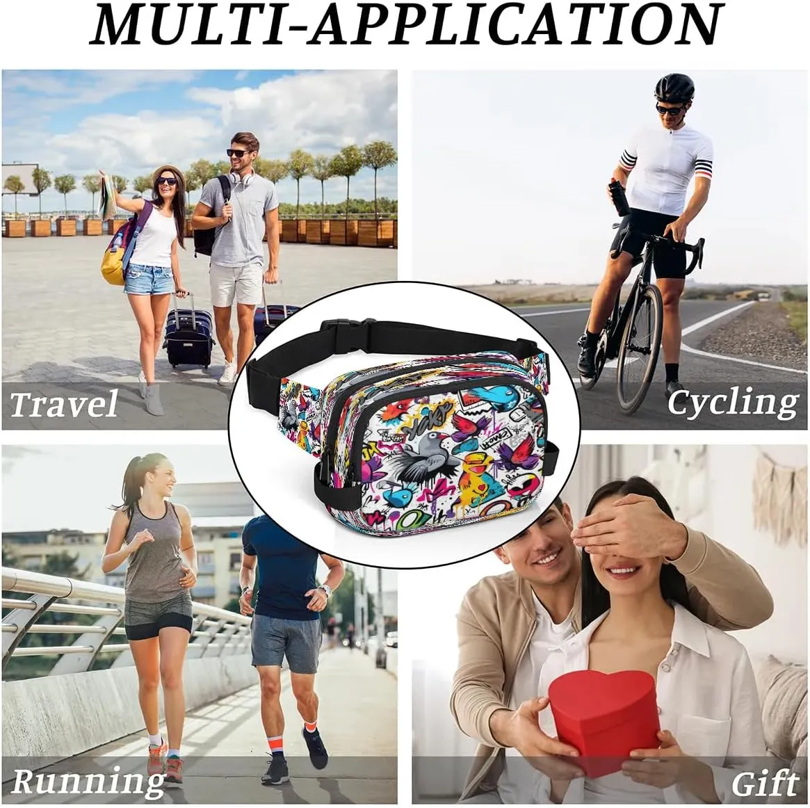 Bird Doodle Print Men's and Women's Waist Pack Crossbody Geometric Prints Waist Pack Running Strap, Adjustable Shoulder Strap - For Hiking and Running Exercise Fitness