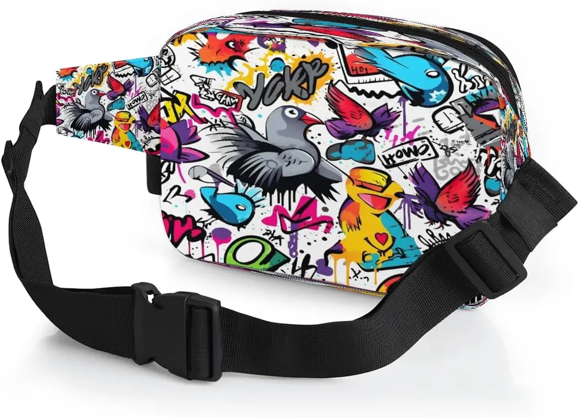 Bird Doodle Print Men's and Women's Waist Pack Crossbody Geometric Prints Waist Pack Running Strap, Adjustable Shoulder Strap - For Hiking and Running Exercise Fitness