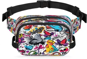 Bird Doodle Print Men's and Women's Waist Pack Crossbody Geometric Prints Waist Pack Running Strap, Adjustable Shoulder Strap - For Hiking and Running Exercise Fitness