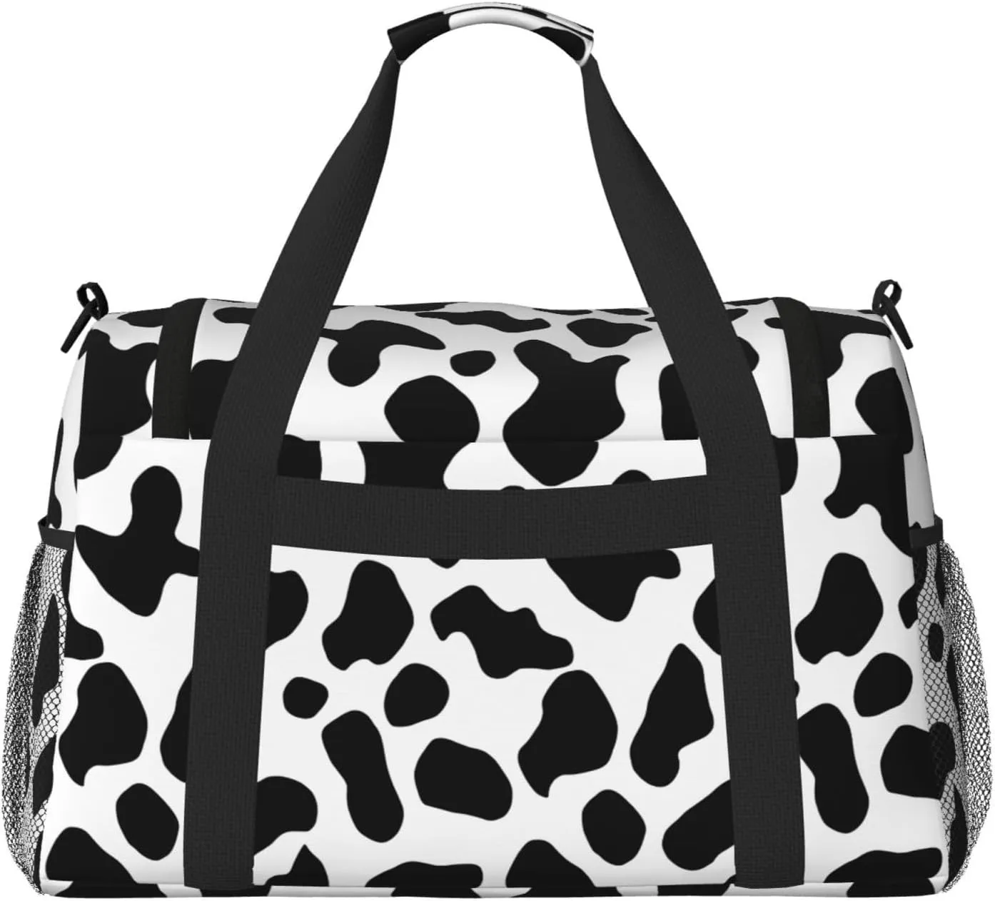 Black And White Cow Print Travel Weekender Overnight Bags Foldable Hand Travel Bag Sport Gym Duffel Bag For Men Women